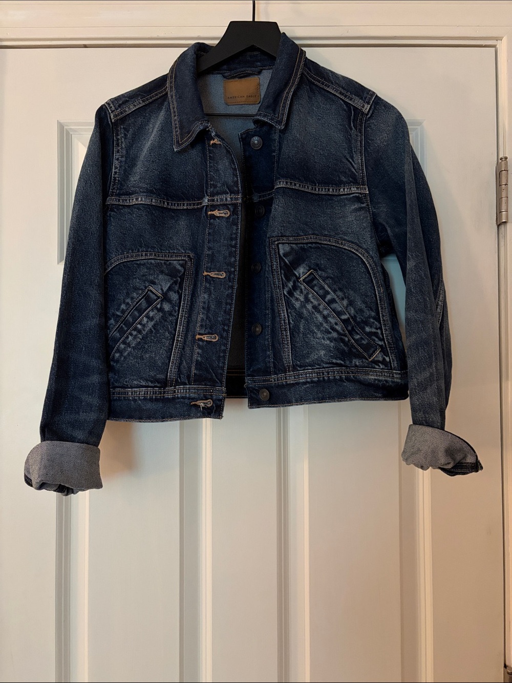 NWOT American Eagle Outfitters Dark Blue Denim Jean Jacket - Picture 1 of 3